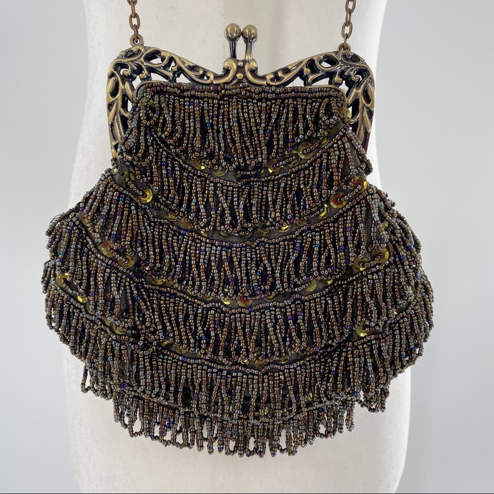 Moni Couture Beaded Sequined Brown Evening Bag